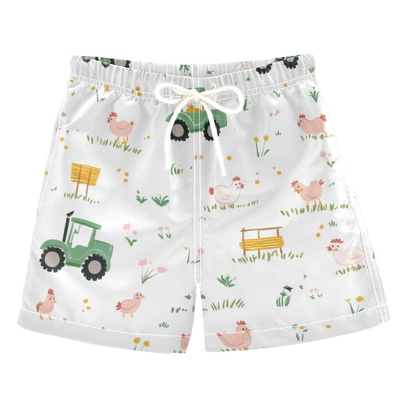 Kids' Beach Pants Comfortable Swim Trunks Cute Farmyard Pattern Shorts for Pool Vacation and Lounge Wear 2T