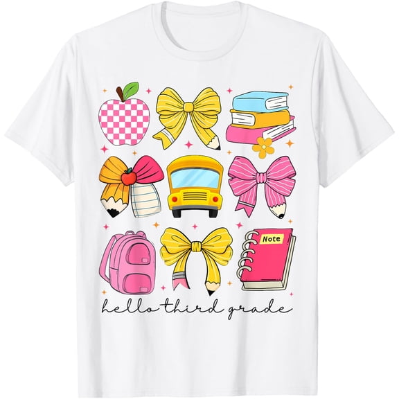Hello Third Grade Back To School Coquette Bow Girls Squad T-Shirt Size S-5XL