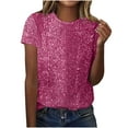 thumbnail image 2 of Cadancy Womens Sequin Top Sparkly Short Sleeve Round Neck Tunic Tops Night Out Party Evening Disco Concert Tee Glitter Trendy Outfits, 2 of 6