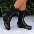 thumbnail image 1 of Fankiway Bottes Mi-Mollet à Lacets pour Femmes Semelle Plate Bout Rond Style Vintage Bottes d'Hiver Mode Noir, 1 of 8
