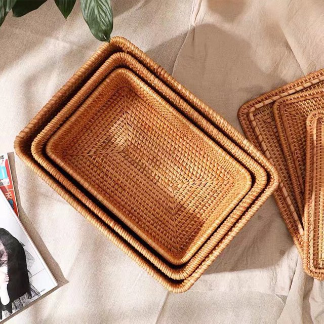 Wood Handmade Storage Box With Storage Basket Organizer Box Rattan Traditional Rattan For Easy Organizer Box Storage Large basket three-piece