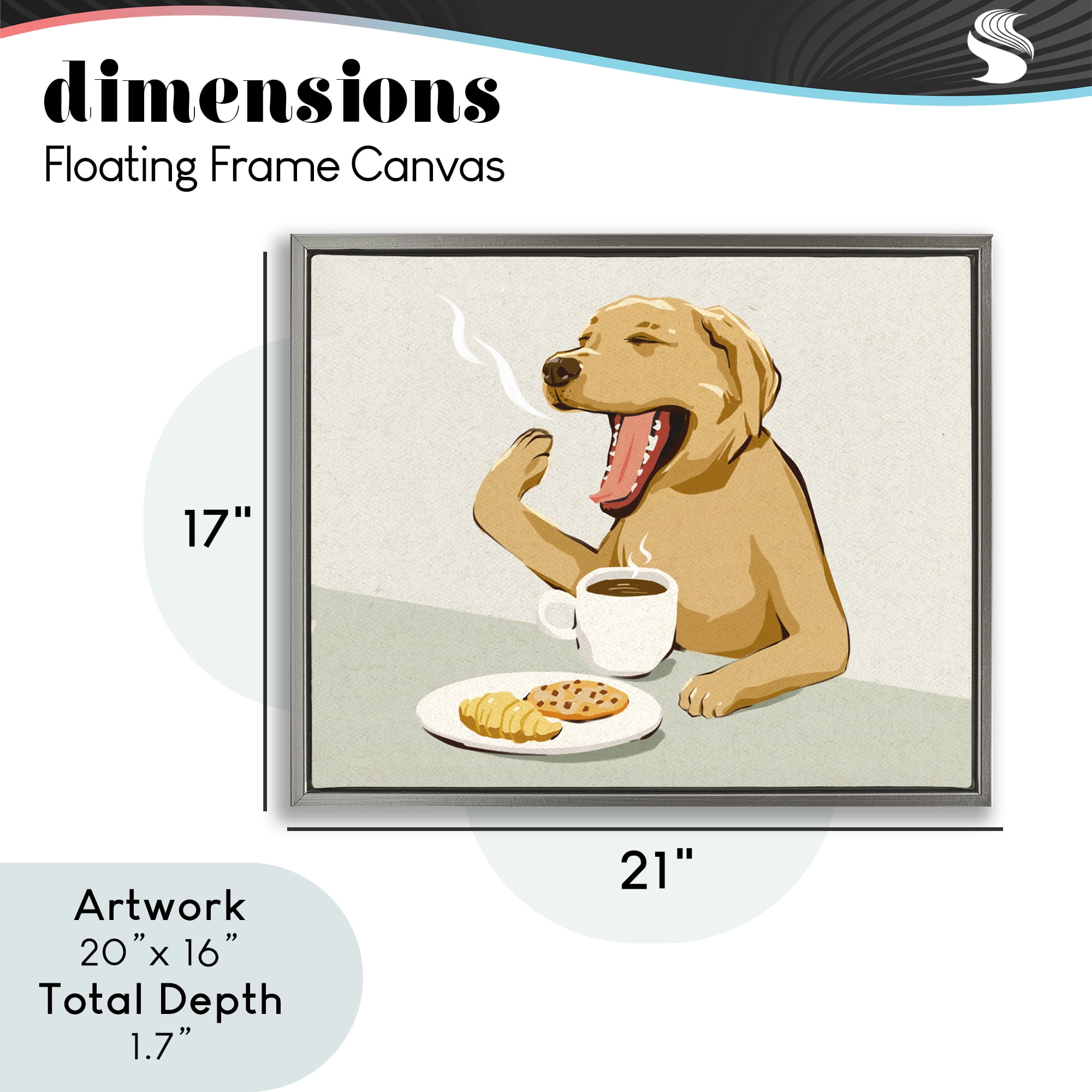 Stupell Industries Yawning Dog with Morning Coffee Gray Framed Floater Canvas Wall Art, design by Ziwei Li