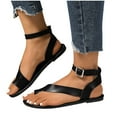 thumbnail image 5 of Viluyesy Womens Flat Sandals, Solid Hollow Ankle Strap Wide Width Beach Flip Flops Shoes Black, 5 of 9