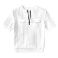 thumbnail image 4 of Rhuody Tops For Women Short Sleeve Solid Color Zip Front Crewneck Tee Simple Womens Clothes White, 4 of 4