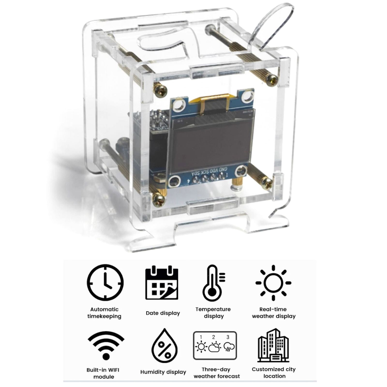 GUYUTING Smart Clock DIY Kit with WiFi ESP8266 Auto Time HD Display Temperature Humidity Weather Date Fun Electronics