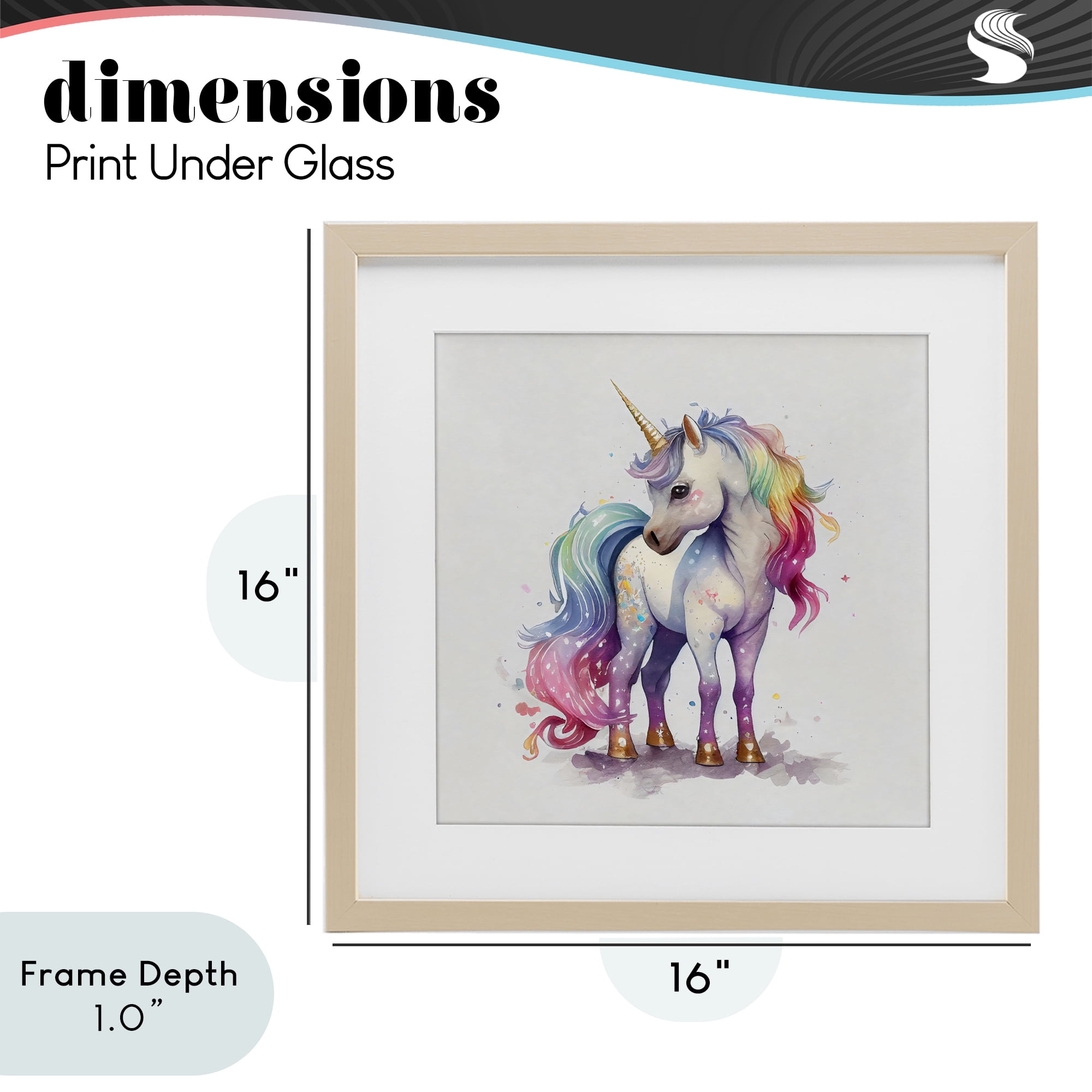 Stupell Industries Watercolor Unicorn & Rainbow Mane Birch Framed Print Under Glass, design by Creative Studio