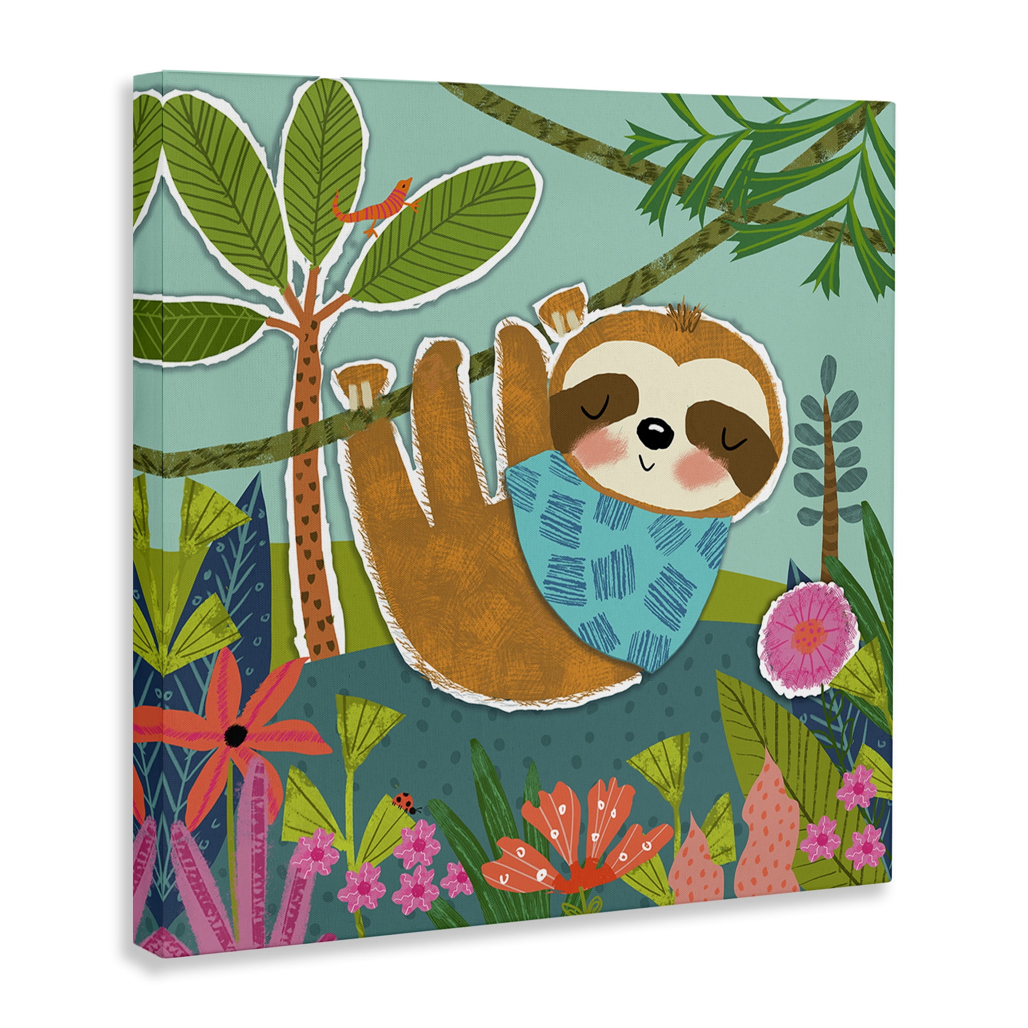 Stupell Industries Sleepy Sloth in Nature Animals Painting Wrapped Canvas Art Print Wall Art, 36 x 36