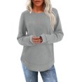 thumbnail image 4 of VISALY Women's Oversized Waffle Blouses Long Sleeve Crew Neck Pullover Tops Fashion Tunic Sweatshirts Loose Fit Dressy Casual Waffle Shirts Trendy Fall Outfit Basic Tee Shirts Light Ashy M, 4 of 7