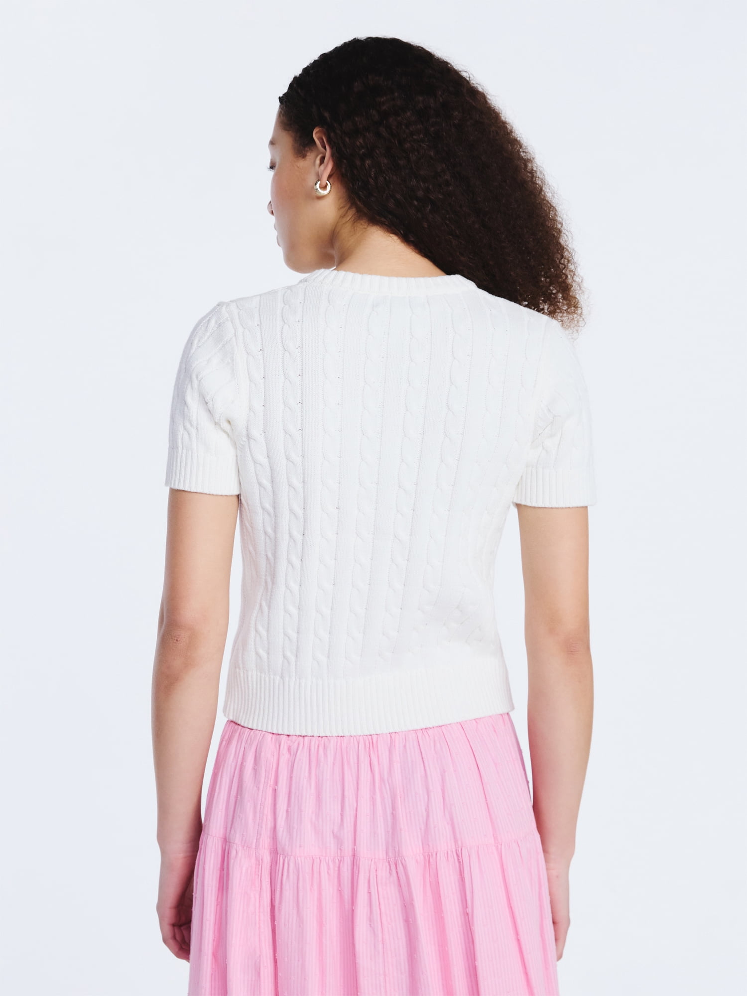 Free Assembly Women's and Women's Plus Cable Knit Cardigan Sweater with Short Sleeves, Lightweight, Sizes XS-4X