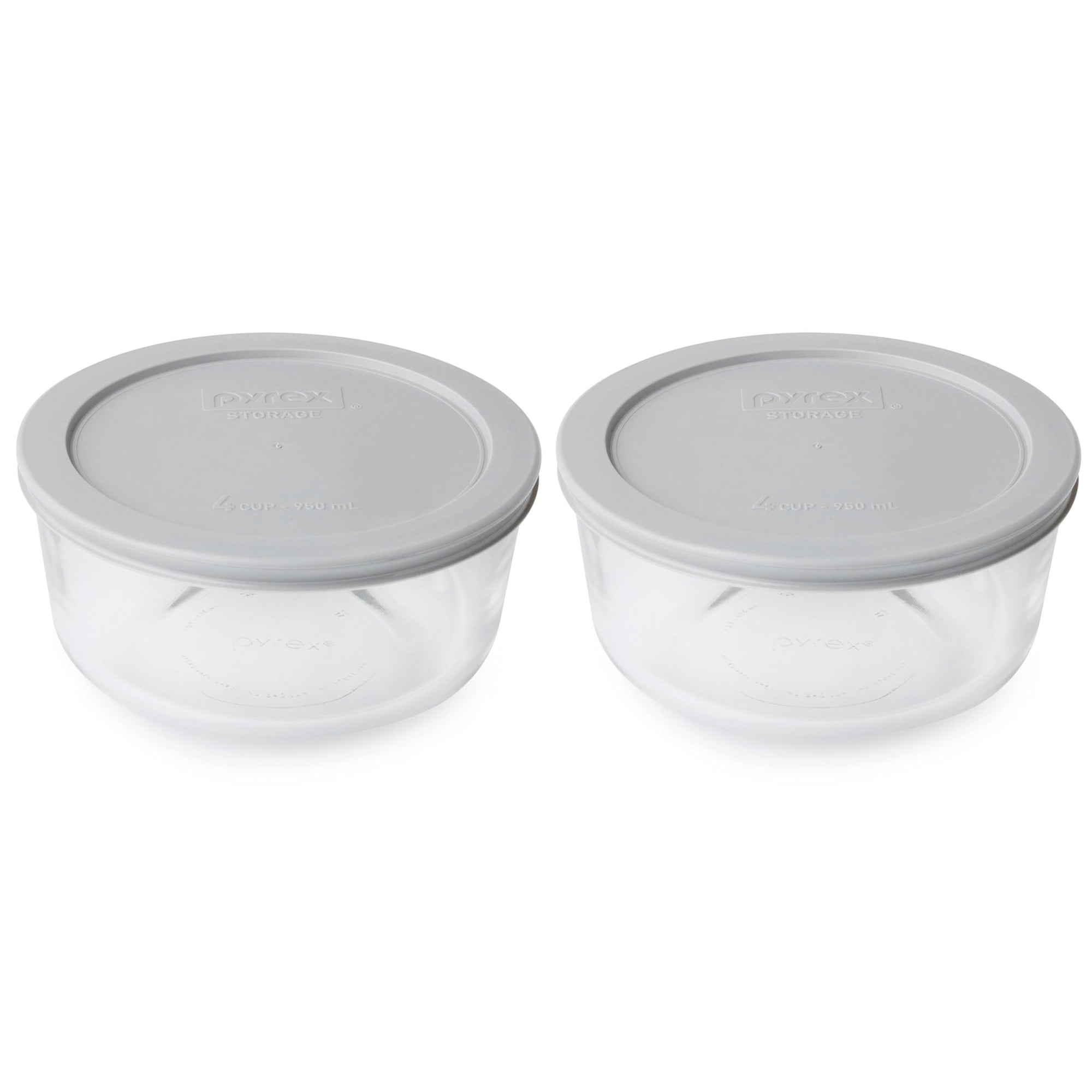 Pyrex 7201 4-Cup Glass Bowls & 7201-PC Jet Gray Lids (2-Pack) - Made in USA