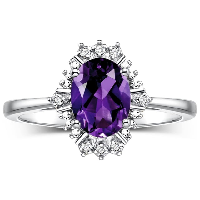 RYLOS Bagues pour Femmes Bague en Or Blanc 14K avec Pierre Précieuse Ovale 7X5MM et Diamants Étincelants Bijou Améthyste de Février Taille 6