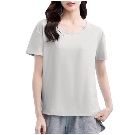 Zwiiyzr Women's T-Shirts Loose Fit Solid Color Crew Neck Short Sleeve Blouse