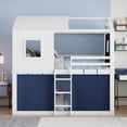 thumbnail image 3 of Newest Twin House Bed with Tent, Treehouse Style Solid Wood Frame with Guardrails, Blue, 3 of 13