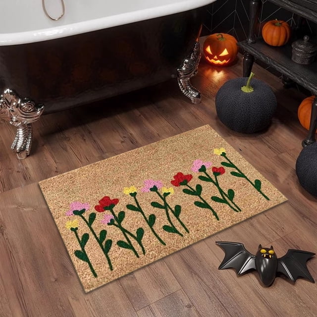 Tapete Decorativo de Halloween para Entrada, Sala de Estar o Cocina | Base Antideslizante | Elimina La Suciedad | Multiusos | Material de Poliéster Cómodo | 80 X 50 X 0,5 Cm | Marrón
