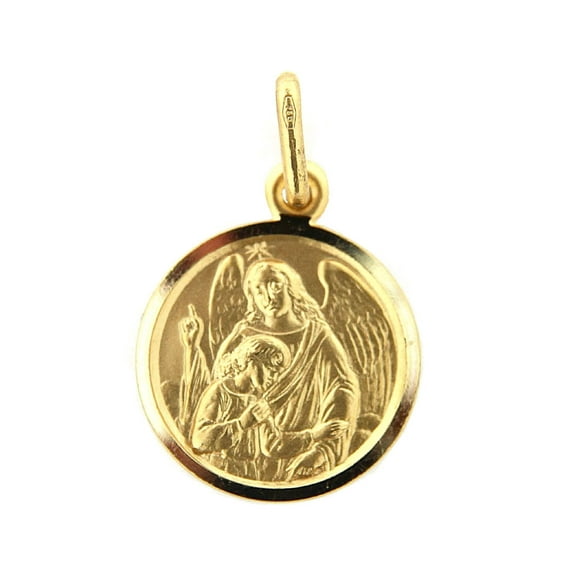 18K Solid Yellow Gold Guardian Angel Medal 11 13 and 15 mm diameter