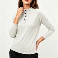 thumbnail image 4 of Ke1Clo Womens High Neck Pullover Casual Long Sleeve Solid Color Slim Fit Knit Tops Button Down Stretchy Fall Winter Travel Tunic Tshirt White XXXL, 4 of 7