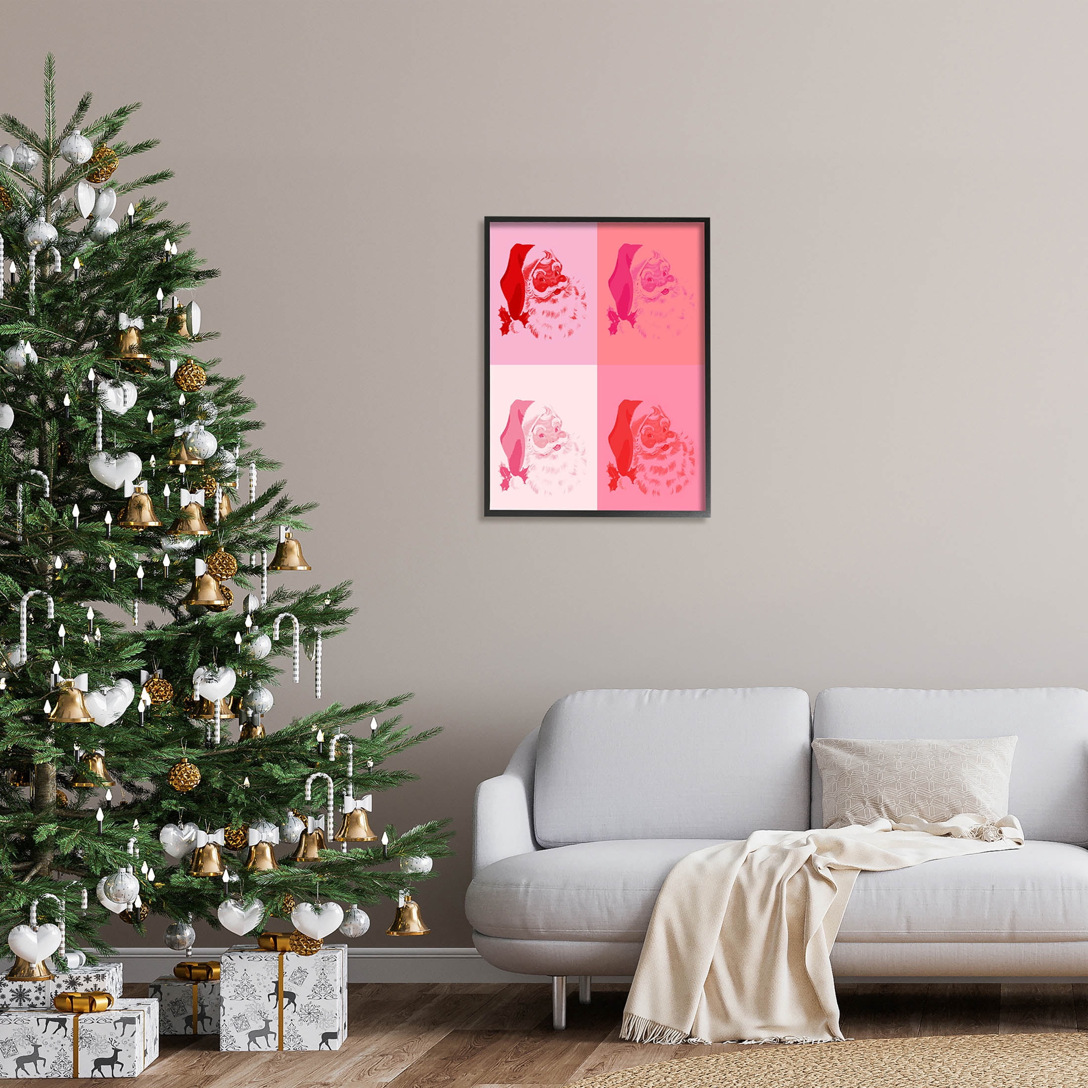 Pop Style Pink Santa Claus Holiday Graphic Art Black Framed Art Print Wall Art