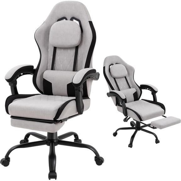 Gaming Chair for Adults, Fabric Gaming Chair with Footrest and Pocket Spring Cushion, Ergonomic Gamer Chair with Lumbar Support, Reclining Computer Gaming Chair with High Back, Dark Green