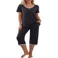 thumbnail image 1 of Pyjama en Coton pour Femmes, Ensemble Pjs à Manches Courtes, Haut de Nuit avec Pantalon Capri, Ensembles de Détente, Tenue de Nuit, 1 of 6