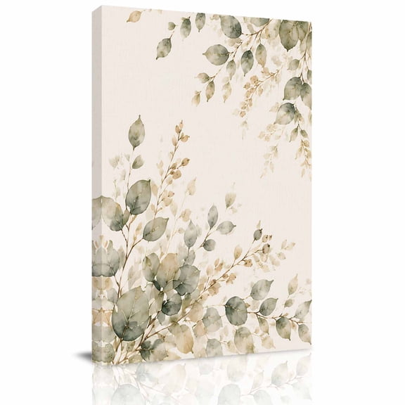 Canvas Wall Art, Green Eucalyptus Leaves Framed Canvas Prints for Living Room Office, Farmhouse Vintage Watercolor Plants Large Gallery Wrapped Wall Decor for Home Office, Gifts, 16"x24"