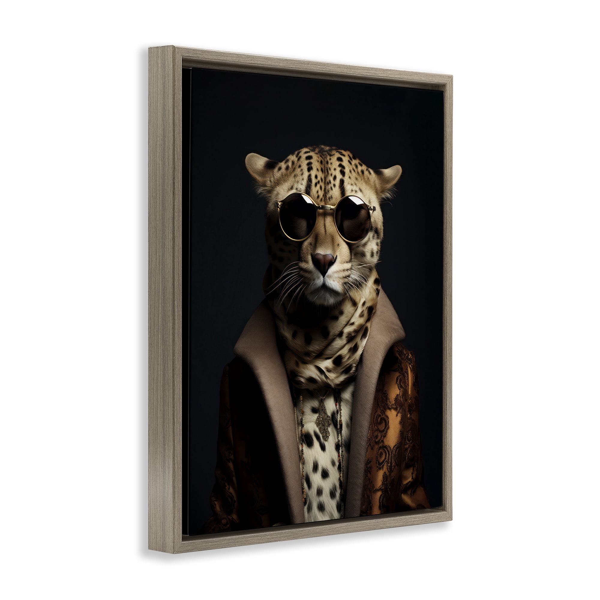 Stupell Industries Luxury Cat Couture Brown Framed Floater Canvas Wall Art, design by Andrea Haase