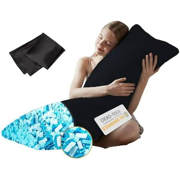 Memory Foam Body Pillow Insert with Fiber Cover - Large Full Body Pillows for Adults - Soft Long Bed Pillows for Side Sleepers - 20x54 inch (Black, with Cover)