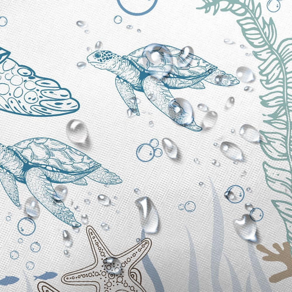 Beach Ocean Theme Shower Curtain, Nautical Coastal Tropical Fish Sea Turtle Fabric Shower Curtains Set for Kids Bathroom Decorative, Fun Turquoise Blue Restroom Accessories with Hooks 72X72 Inch