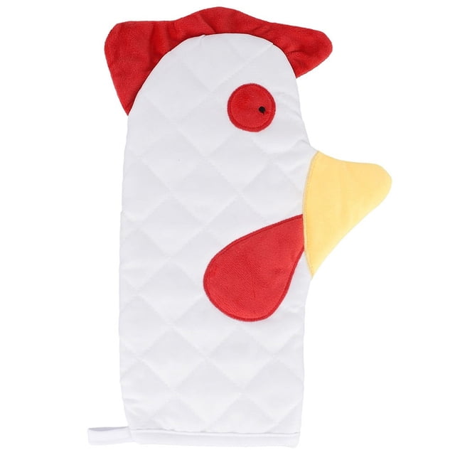 LEFU Funny Rooster Oven Mitts Heat Resistant Kitchen Gloves, Cute Rooster Design Pot Holders, Red White Yellow Linen Cooking Mitts for Baking and Cooking, Set of 1