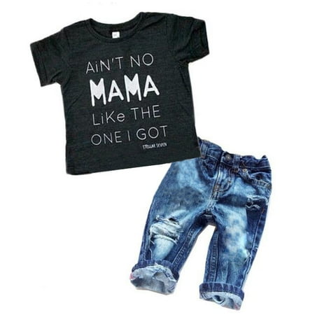 Newborn Toddler Infant Baby Boy Clothes T-shirt Top Tee +Denim Pants Outfits Set