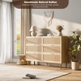 thumbnail image 3 of Rattan Dresser with 6 Drawers, Tall Modern Closet with Deep Storage, Large Chest of Drawers with Wide Top, Long Wooden Dresser for Bedroom, Living Room, Hallway, Kids Room, Natural, 3 of 7
