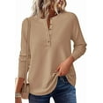 thumbnail image 4 of PRETTYGARDEN Women's Long Sleeve Waffle Knit Shirts Fall Casual Button Up Henley V Neck Tunic Tops Loose Fit Basic Tees, 4 of 9