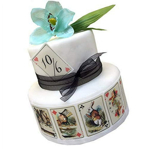18pcs Alice in Wonderland Mad Hatter Edible Playing Card Vintage Wafer Paper CupCake Topper Cake Decorating Tools Festival Baking Supply