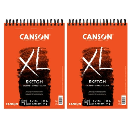 Canson XL Series Sketch Pad, Top Wire Binding, 100 Sheet, 9x12 inch, Pack of 2