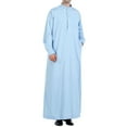thumbnail image 2 of Men's Long-Sleeved Button-Down Solid Color Printed Shirt Stylish Nightgown Sky Blue,XXL, 2 of 9
