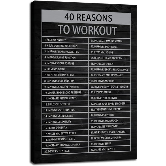40 Reasons to Workout Motivational Quotes Exercise Canvas Wall Art Inspirational Fitness Poster Print Modern Inspiring Picture Painting Framed Artwork for Office Gym Home Wall Decor 12X18