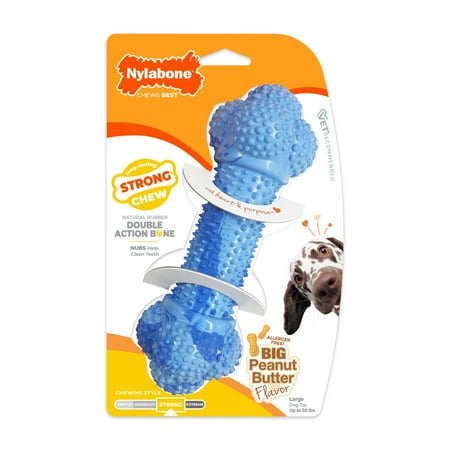 Nylabone Strong Chew Double Action Bone Dog Toy, Rubber Dog Chew Toy, Peanut Butter Flavor, Large, 1 Count