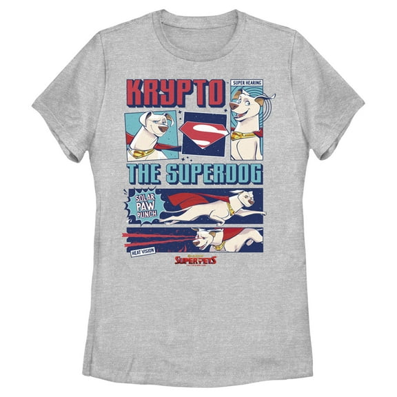 Women's DC League of Super-Pets Krypto the Superdog Comic Graphic Tee Athletic Heather Small