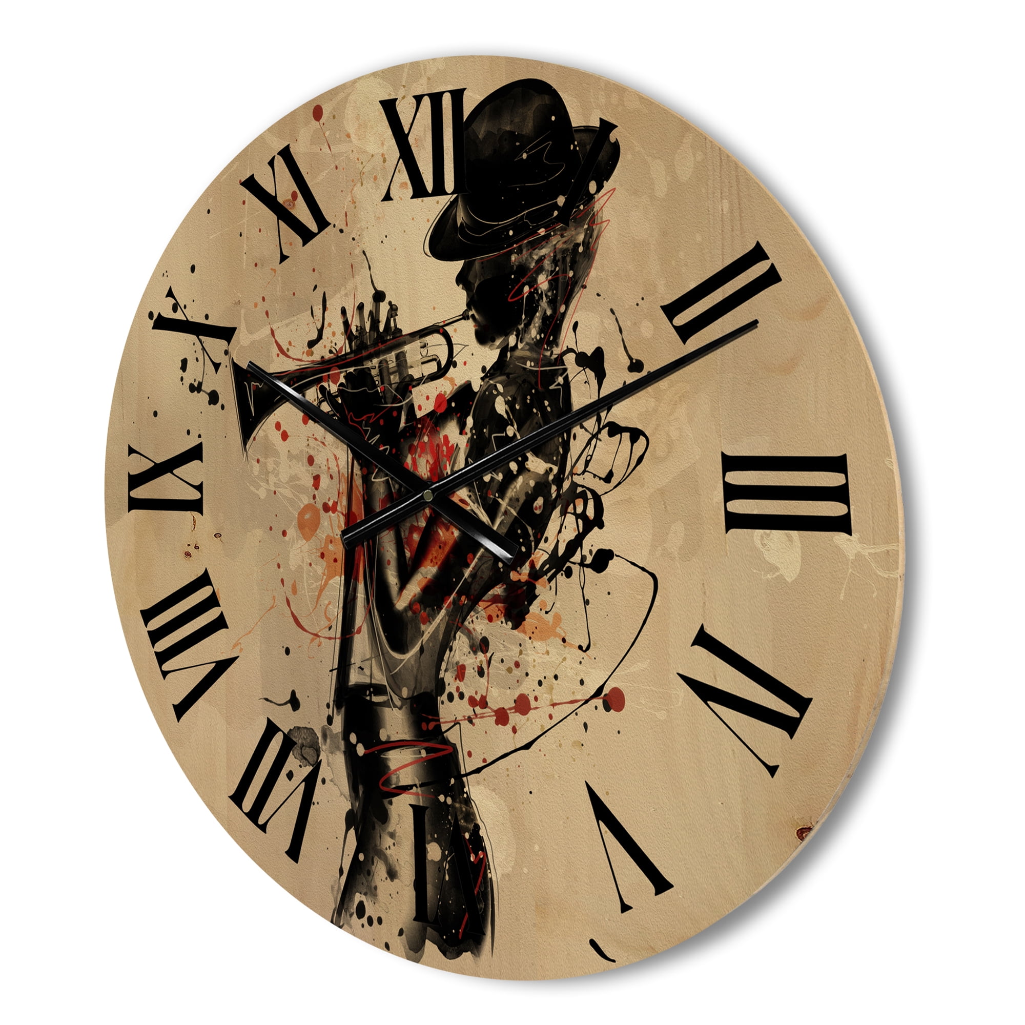 Designart 'Girl Playing Jazz Trumpet' Modern Wood Wall Clock