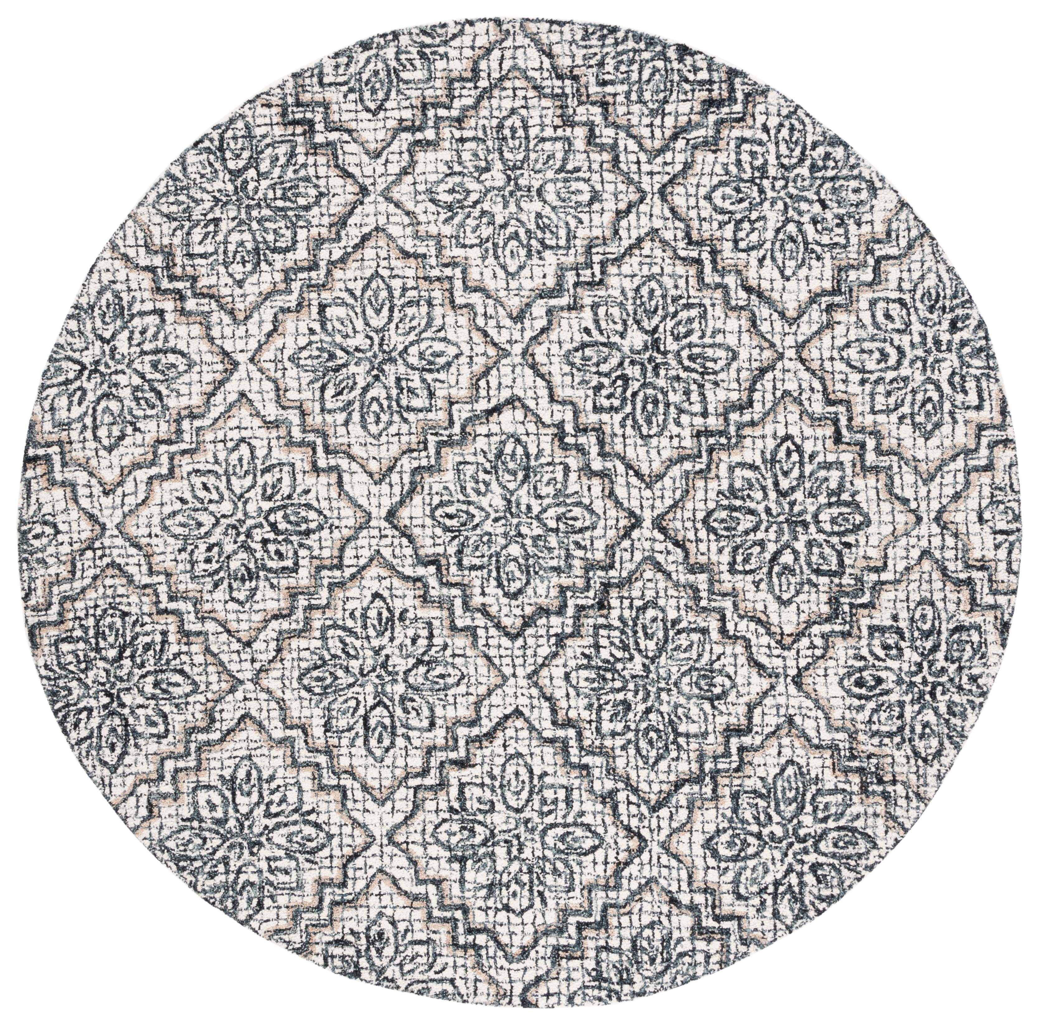 SAFAVIEH Abstract Drew Abstract Wool Area Rug, Ivory/Navy, 6' x 6' Round