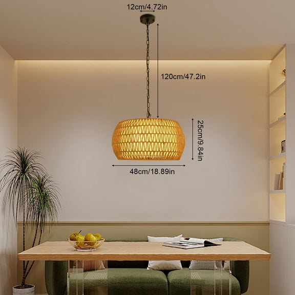 Classic Pendant Light Drum-Shaped Woven Fixture Ceiling Lamp Mount Adjustable Height