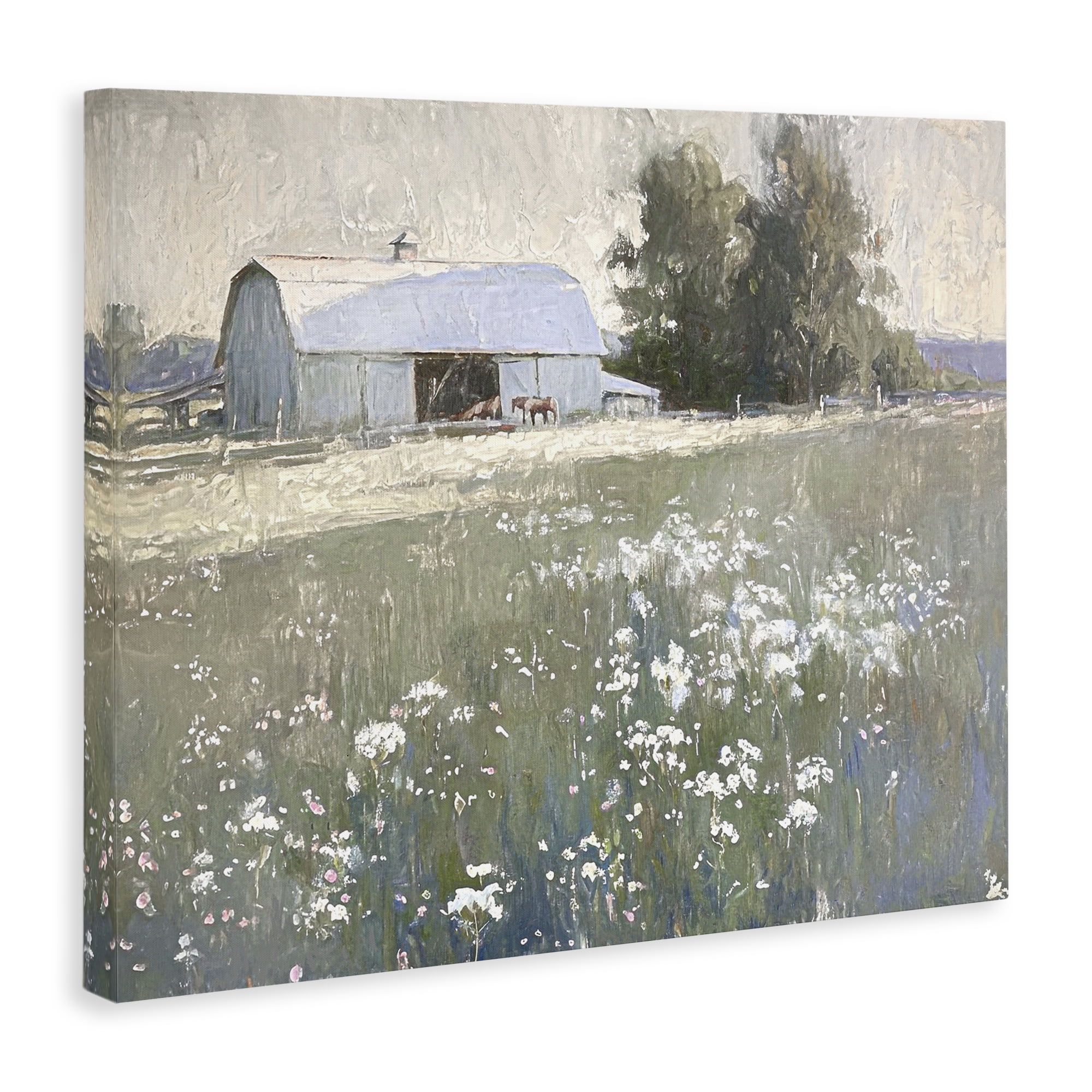 Stupell Industries Peaceful Farm Pasture Landscape Painting Gallery Wrapped Canvas Art Print Wall Art, 30 x 24