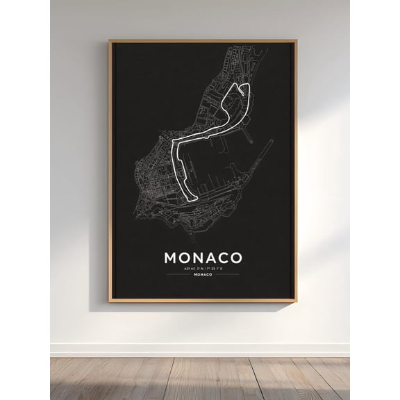 Monaco City Map Poster, Minimalist Monaco Racing Circuit, Modern Wall Art for Car Enthusiasts, Unframed Canvas 12x16in