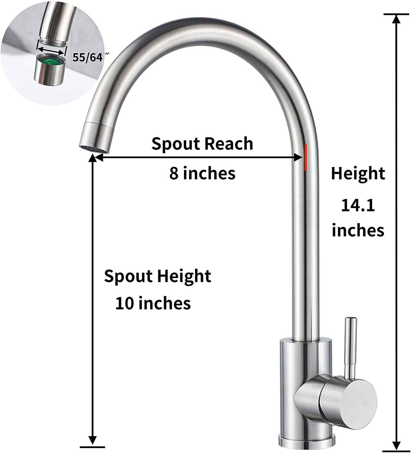 Single Handle High Arc Brushed Nickel Kitchen Faucet Stainless Steel Commercial Single Hole Kitchen Sink Faucet, Modern One Hole Bar Sink Faucet with Deck Plate