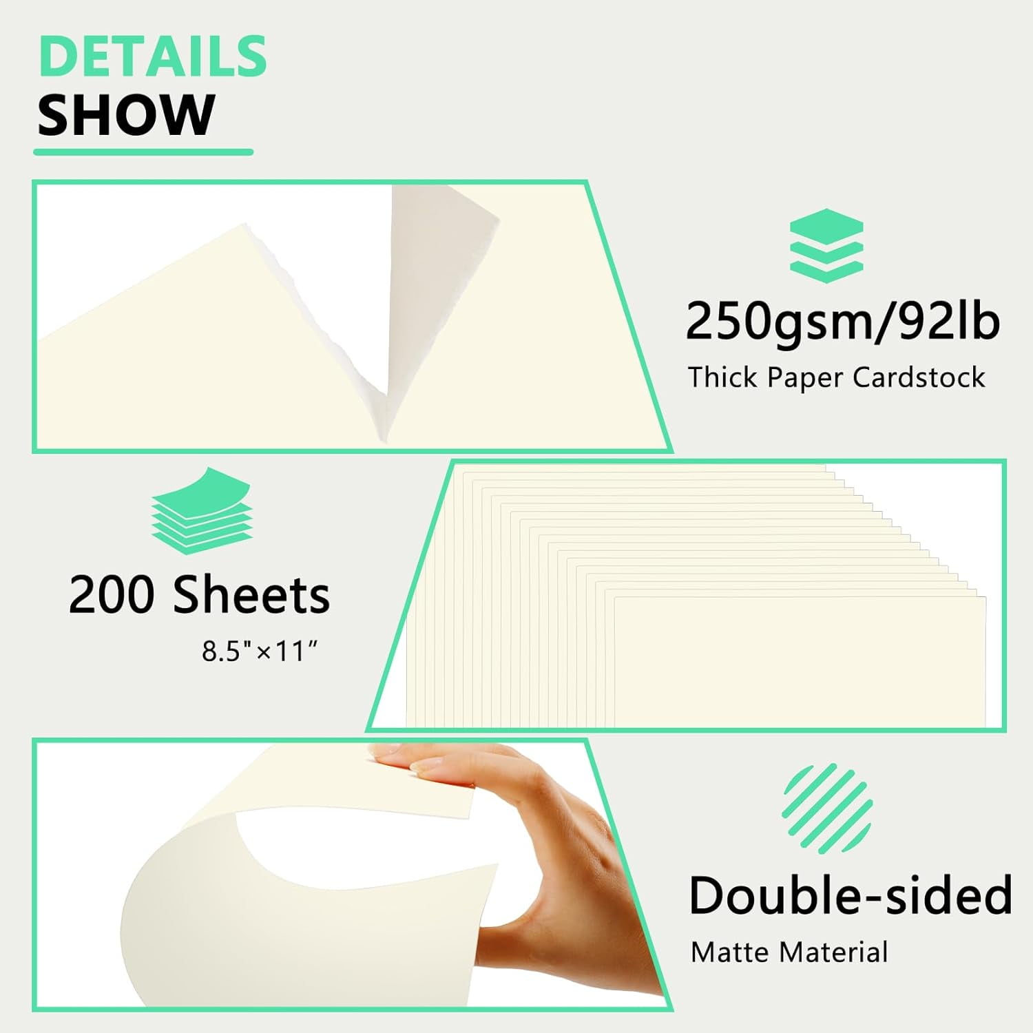 200 Sheets Cardstock,8.5 x 11 Inches Kraft Cardstock,Thick Paper Card Stock 92lb/250gsm,Printer Paper for Invitations Menus Crafts DIY Cards Projects(Cream)