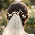thumbnail image 5 of MIALLO 3Pcs Elegant Pearl Crystal Floral Hair Comb & Pin Set, Delicate Gold Bridal Hair Accessories for Wedding Prom Party Daily Wear, 5 of 7
