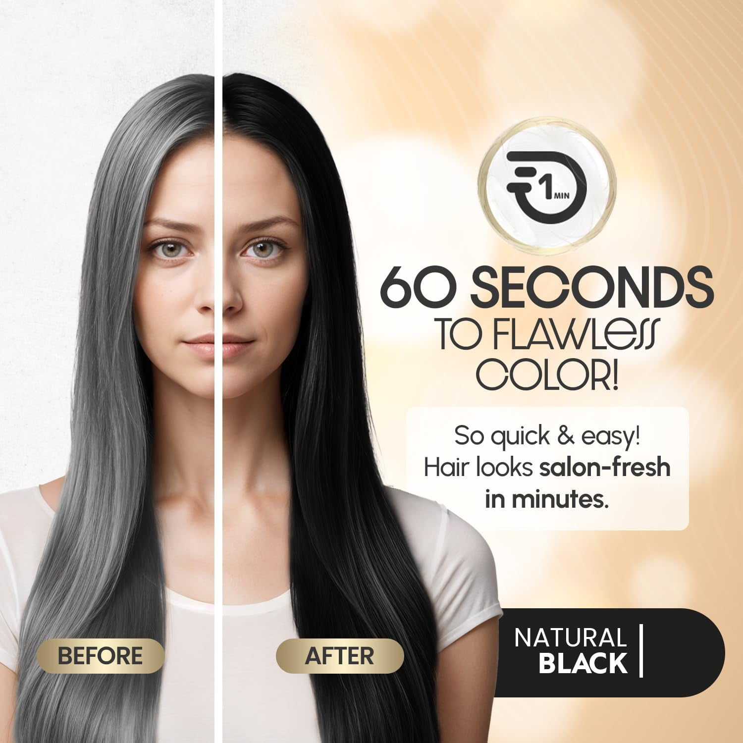 Herbishh Rapid Infusion Hair Color Cream – 1N Natural Black Hair Dye Permanent One Minute with Comb Applicator, Hair Color for Gray Hair Coverage, Ammonia-Free, Patented Korean Technology, 2.03 fl. O