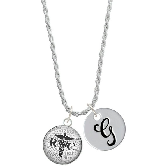 Delight Jewelry Silvertone Domed Black RNC Silvertone Script Initial Disc - G - Charm Necklace, 20"+3"
