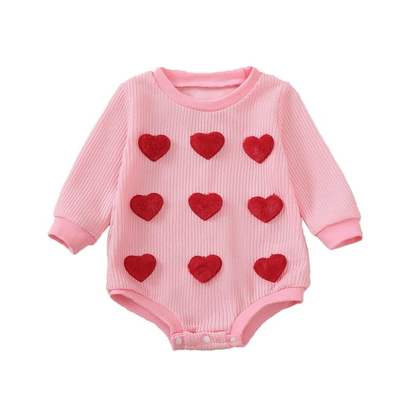 Newborn Baby Boy Girl Valentine's Day Outfits Sweatshirt Romper Infant Long Sleeve Bubble Onesie Spring Clothes Pink 6 M-12 M