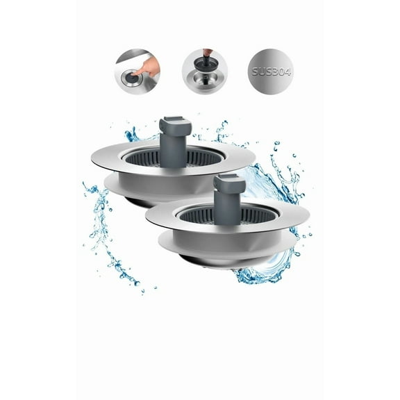2 Hibbent Upgraded 3 In 1 Kitchen Sink Drain Strainer And Stoppercombo, Two Pack