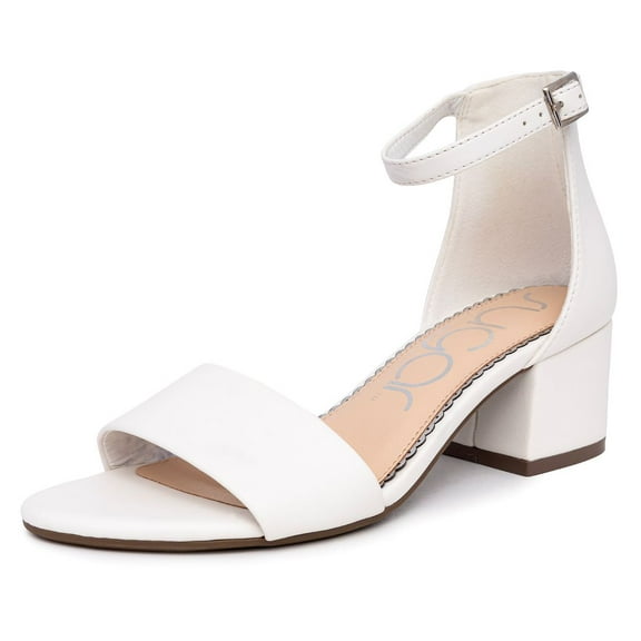Sugar Women's Low-Chunk Low Heel Dress Shoe Ladies Ankle Strap Pump Sandal-Noelle Low-Chunk Low Heel-White Smooth-7